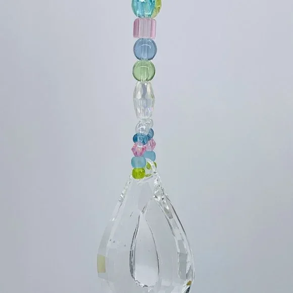 Handmade Beaded Suncatcher - Pastel - Clear Crystal Prism - Hanging Decor - Picture 6 of 14